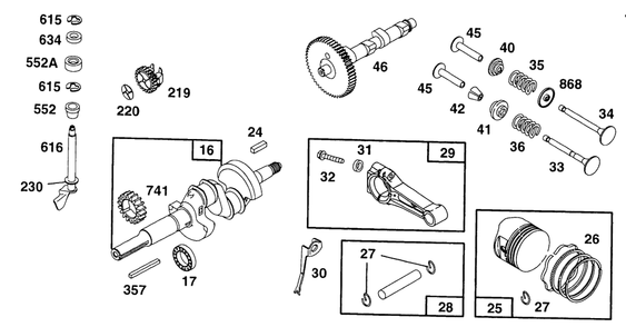 Piston Group, Crankshaft Diagram and Parts List for 402417-0640-XX  Briggs and Stratton Engine